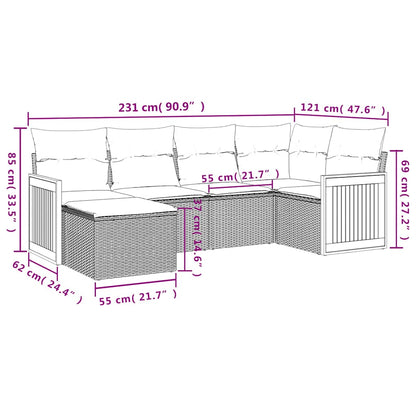 6-teiliges Gartensofa-Set mit Kissen, grau, Polyrattan