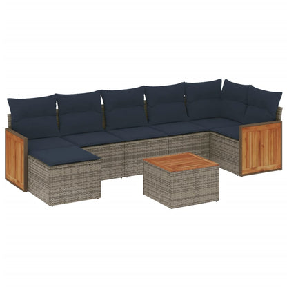 8-teiliges Gartensofa-Set mit Kissen, grau, Polyrattan