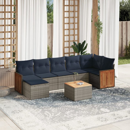 8-teiliges Gartensofa-Set mit Kissen, grau, Polyrattan