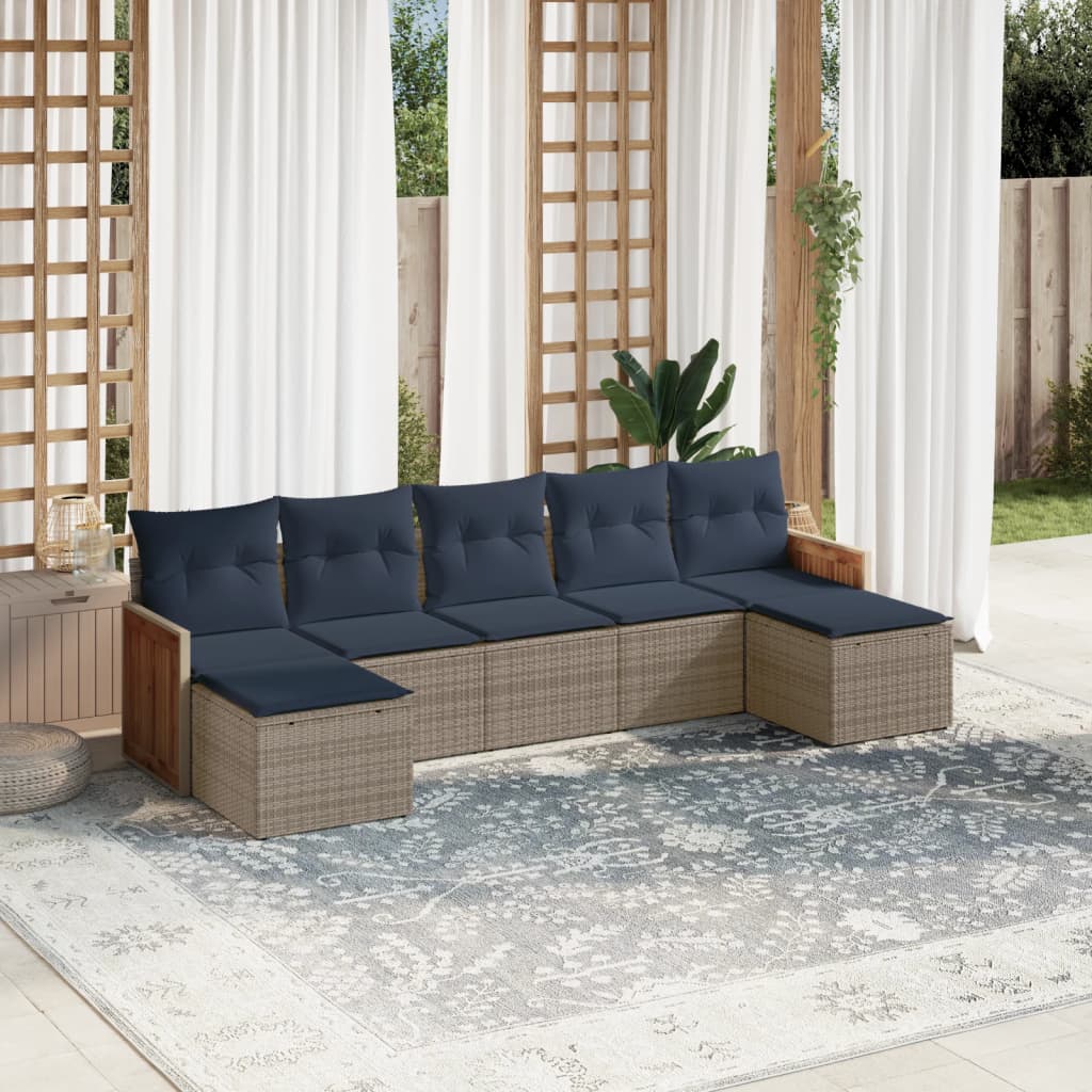7-teiliges Gartensofa-Set mit Kissen, grau, Polyrattan