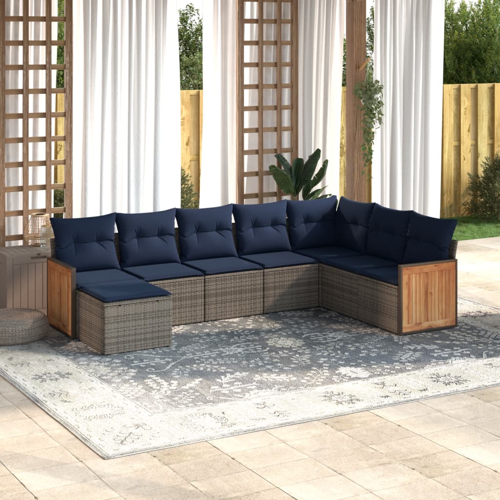 8-teiliges Gartensofa-Set mit Kissen, grau, Polyrattan