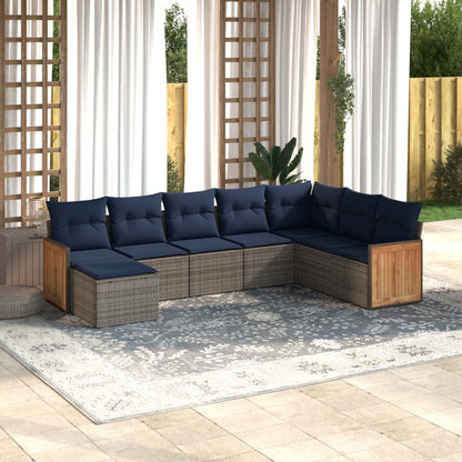8-teiliges Gartensofa-Set mit Kissen, grau, Polyrattan