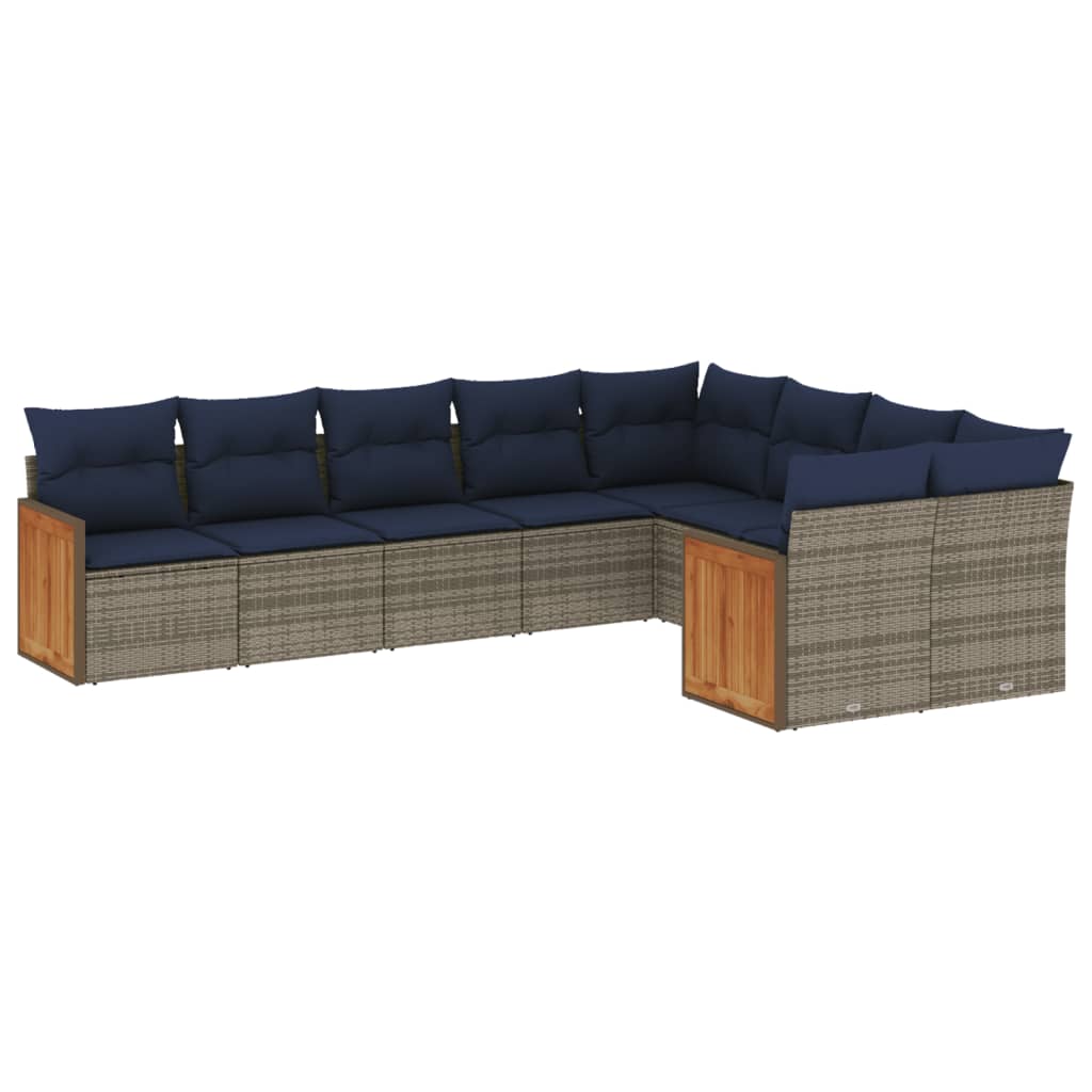 9-teiliges Gartensofa-Set mit Kissen, grau, Polyrattan