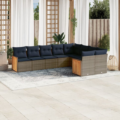 9-teiliges Gartensofa-Set mit Kissen, grau, Polyrattan