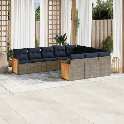 10-teiliges Gartensofa-Set mit Kissen, grau, Polyrattan