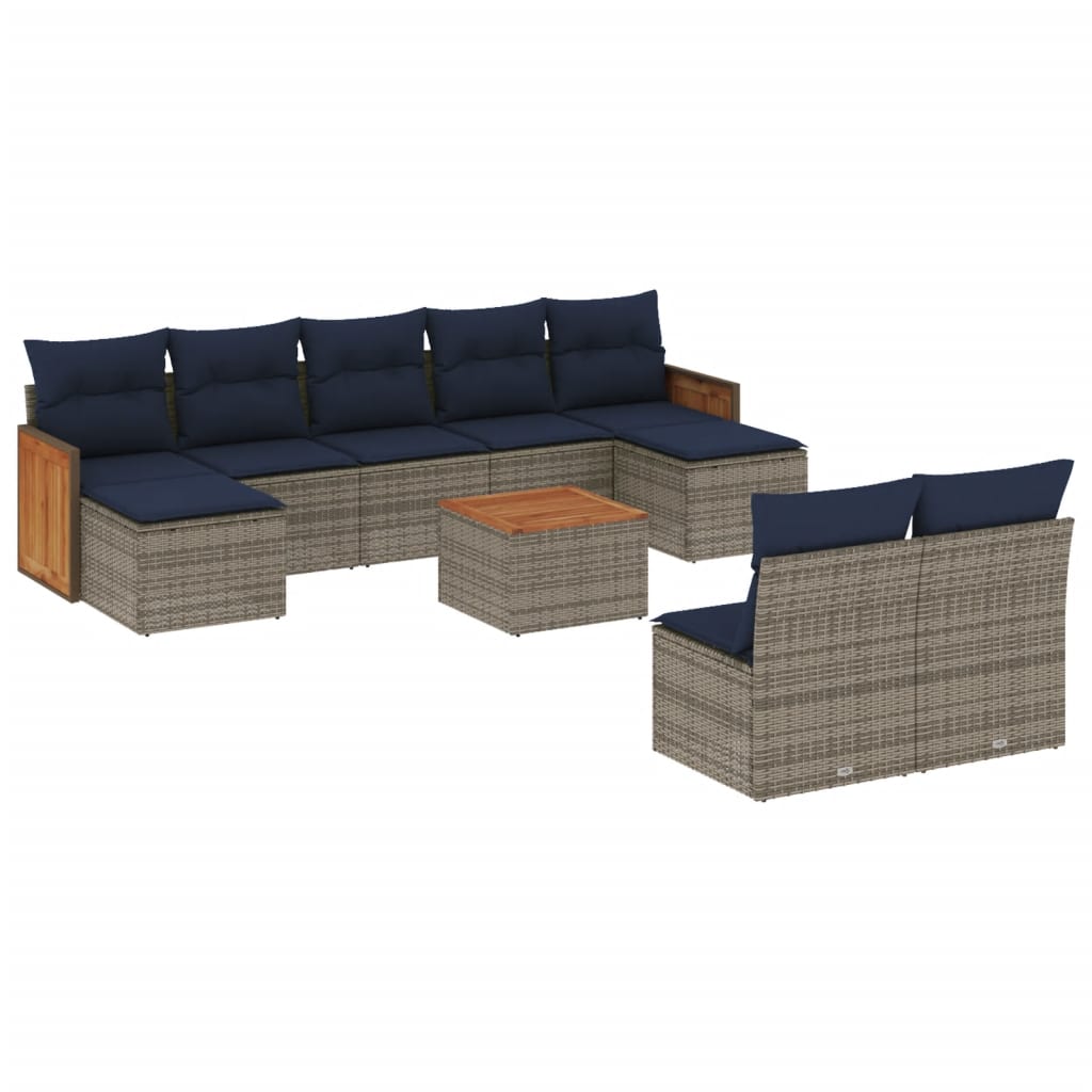 10-teiliges Gartensofa-Set mit Kissen, grau, Polyrattan