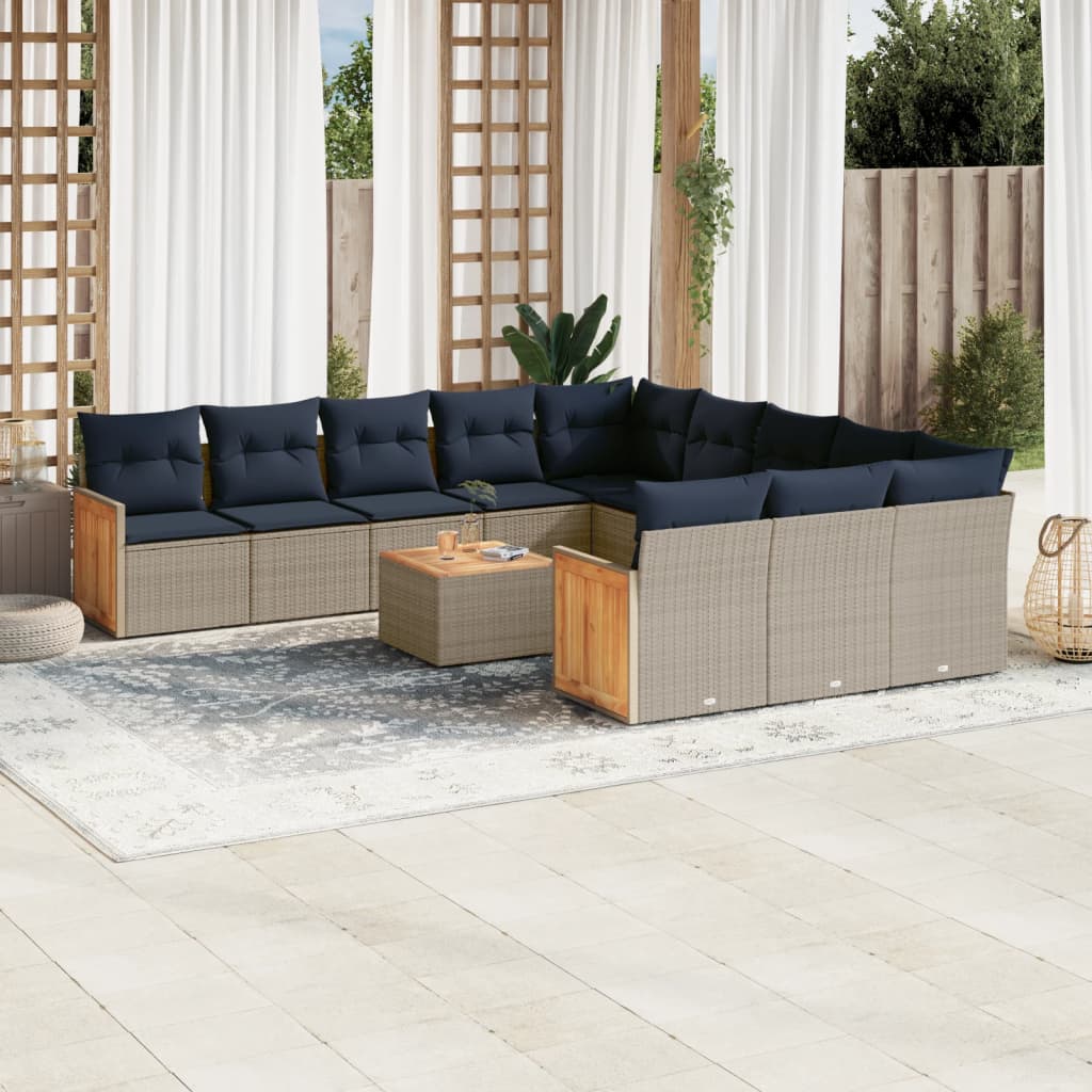 12-teiliges Gartensofa-Set mit Kissen, grau, Polyrattan