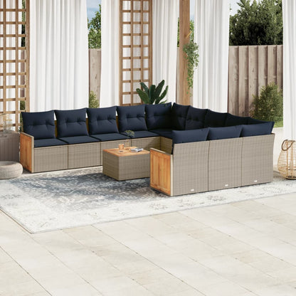 12-teiliges Gartensofa-Set mit Kissen, grau, Polyrattan