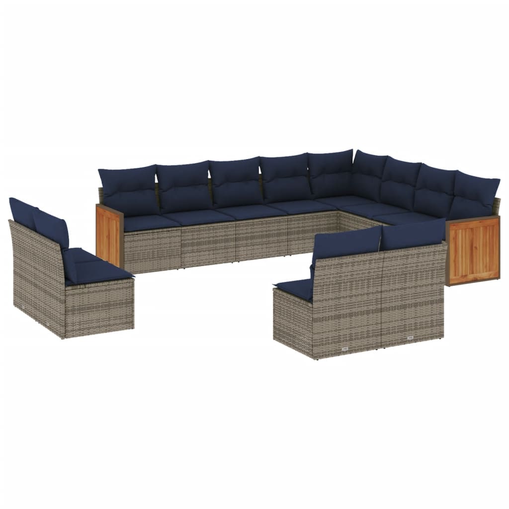 12-teiliges Gartensofa-Set mit Kissen, grau, Polyrattan