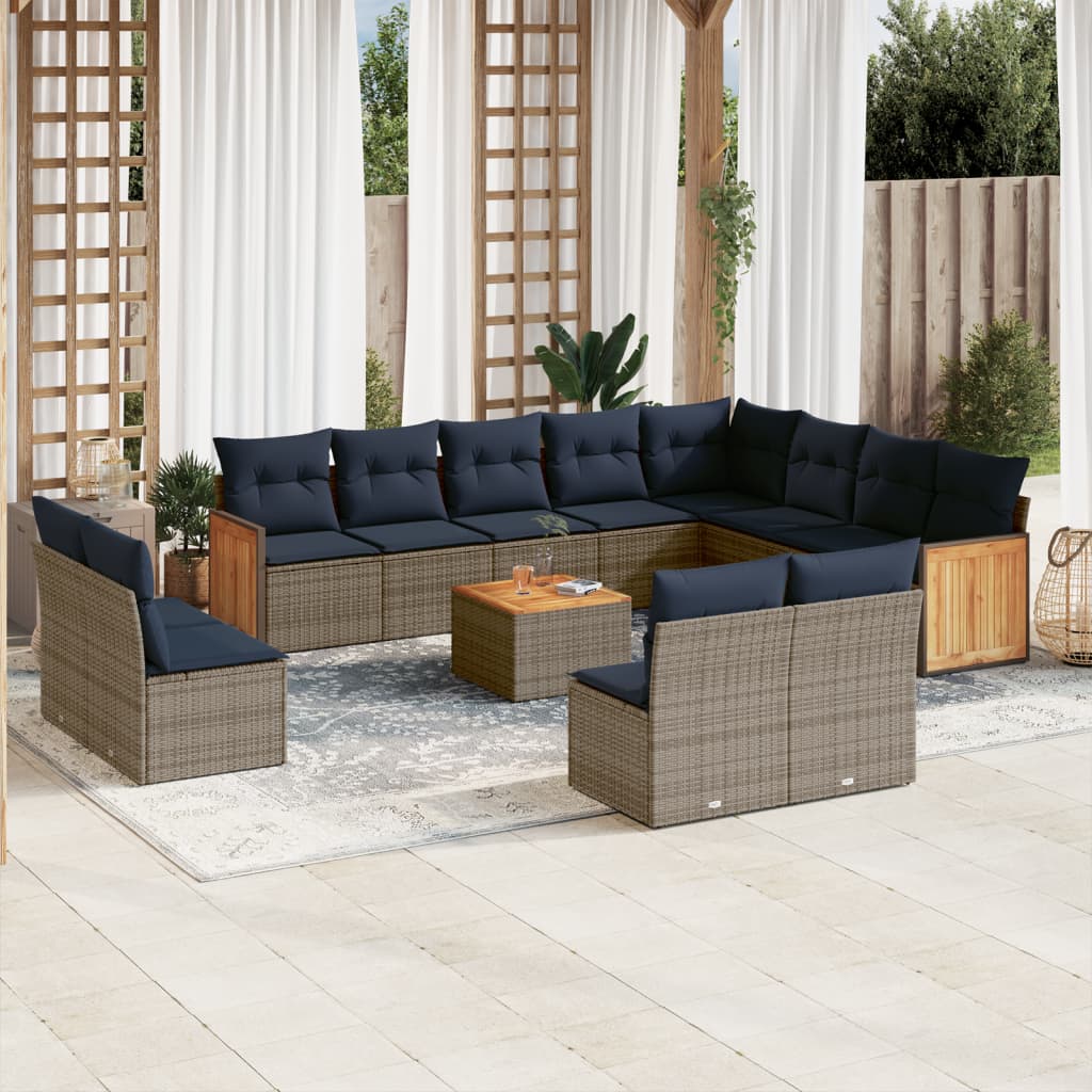 13-teiliges Gartensofa-Set mit Kissen, grau, Polyrattan