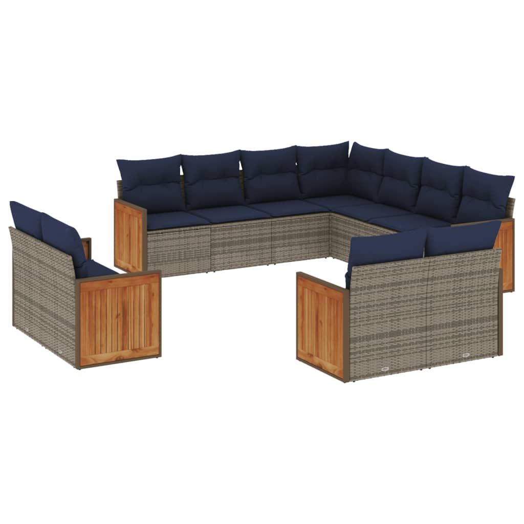 11-teiliges Gartensofa-Set mit Kissen, grau, Polyrattan