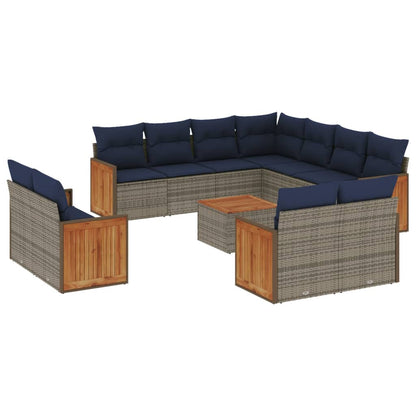 12-teiliges Gartensofa-Set mit Kissen, grau, Polyrattan