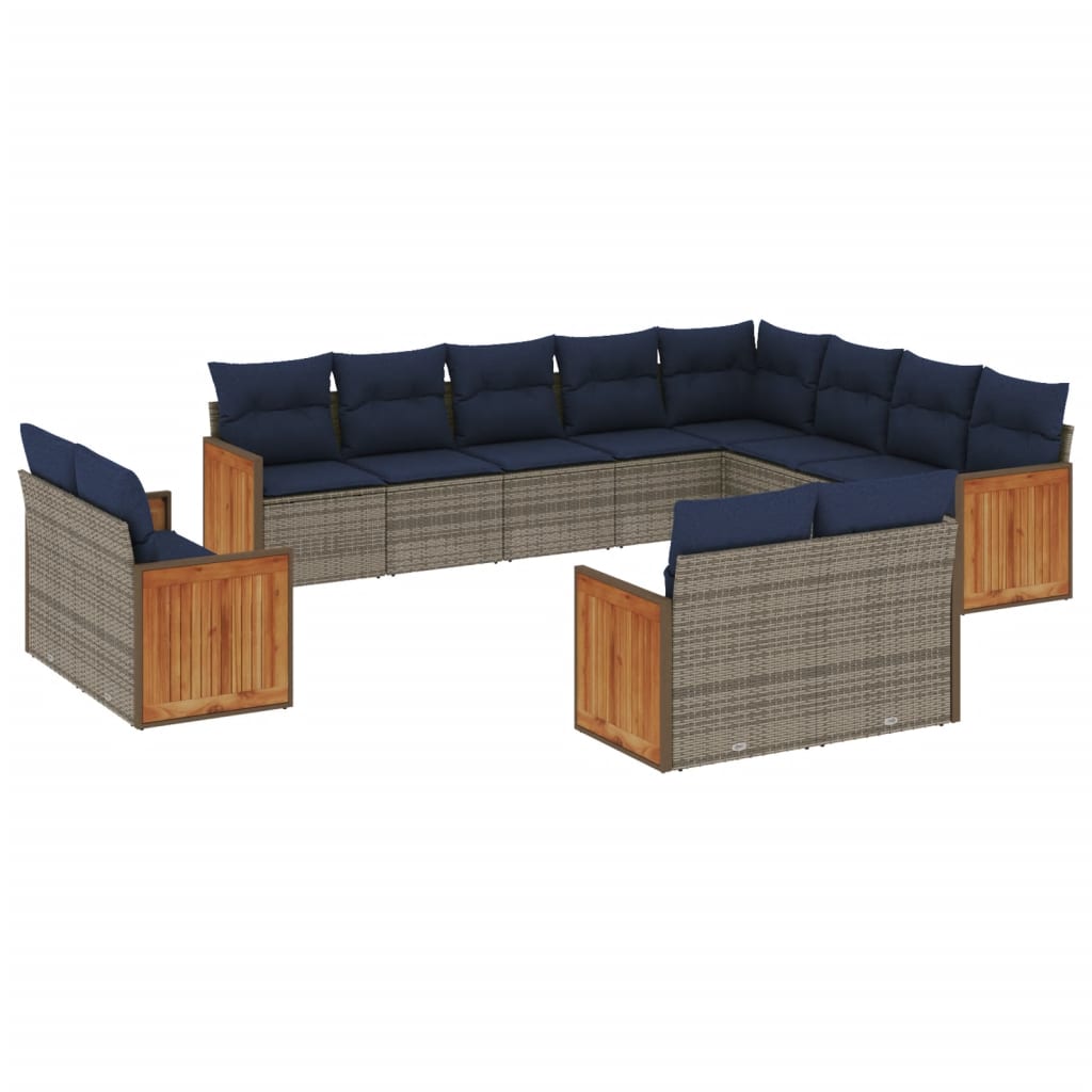 12-teiliges Gartensofa-Set mit Kissen, grau, Polyrattan