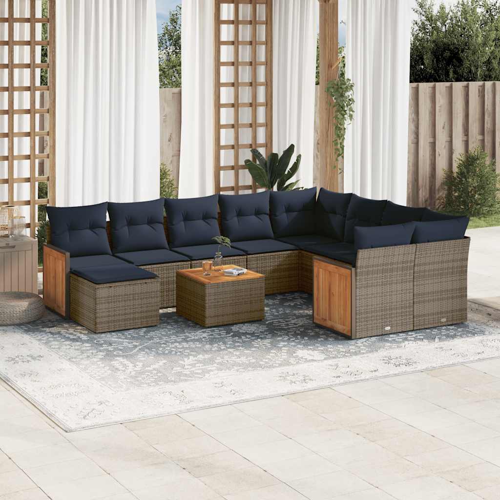 11-teiliges Gartensofa-Set mit Kissen, grau, Polyrattan