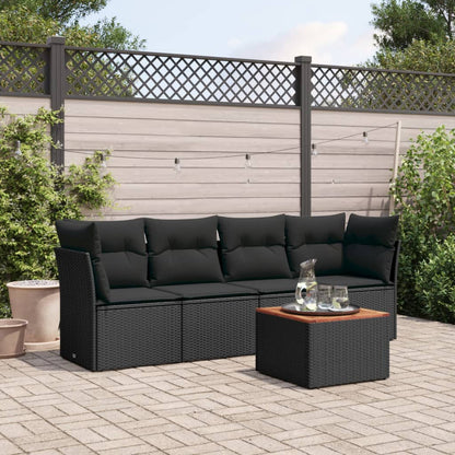 5-tlg. Garten-Sofagarnitur mit Kissen Schwarz Poly Rattan