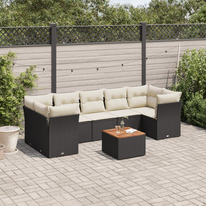 8-tlg. Garten-Sofagarnitur mit Kissen Schwarz Poly Rattan
