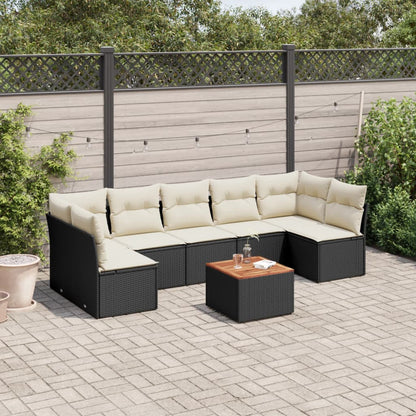 8-tlg. Garten-Sofagarnitur mit Kissen Schwarz Poly Rattan
