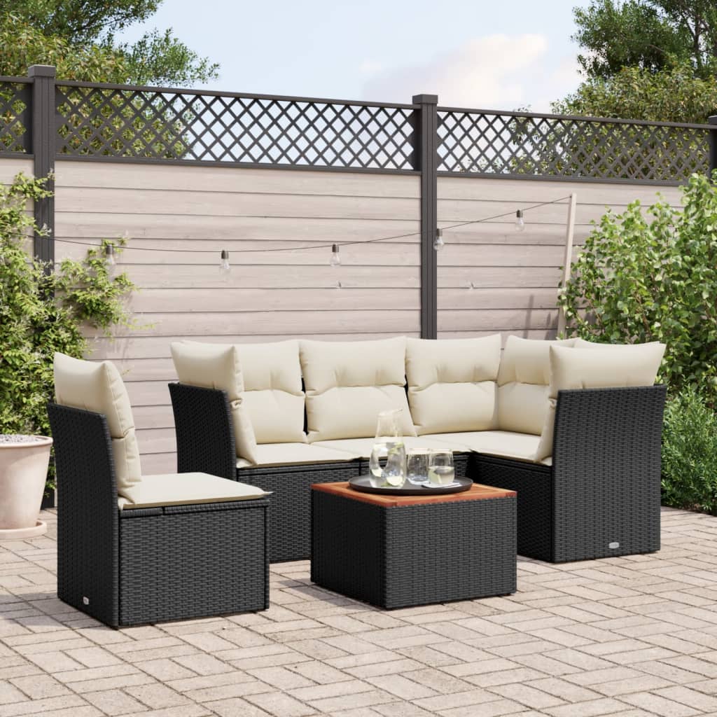 6-tlg. Garten-Sofagarnitur mit Kissen Schwarz Poly Rattan