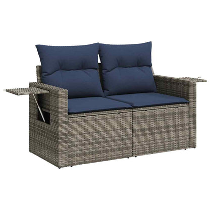 4-teiliges Gartensofa-Set mit Kissen, grau, Polyrattan