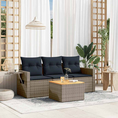 4-teiliges Gartensofa-Set mit Kissen, grau, Polyrattan