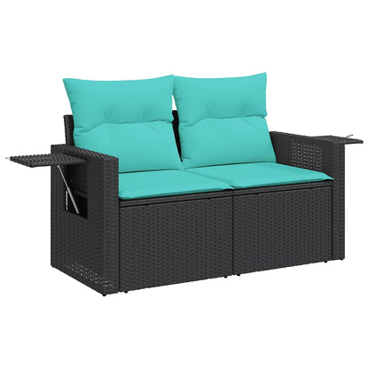 7-teiliges Gartensofa-Set mit Kissen, schwarzes Polyrattan