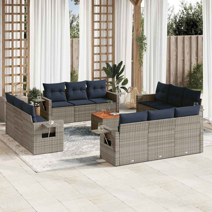 13-teiliges Gartensofa-Set mit Kissen, grau, Polyrattan