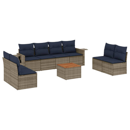 9-teiliges Gartensofa-Set mit Kissen, grau, Polyrattan