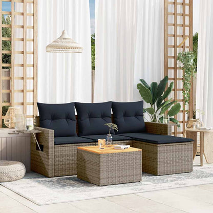 5-teiliges Gartensofa-Set mit Kissen, grau, Polyrattan