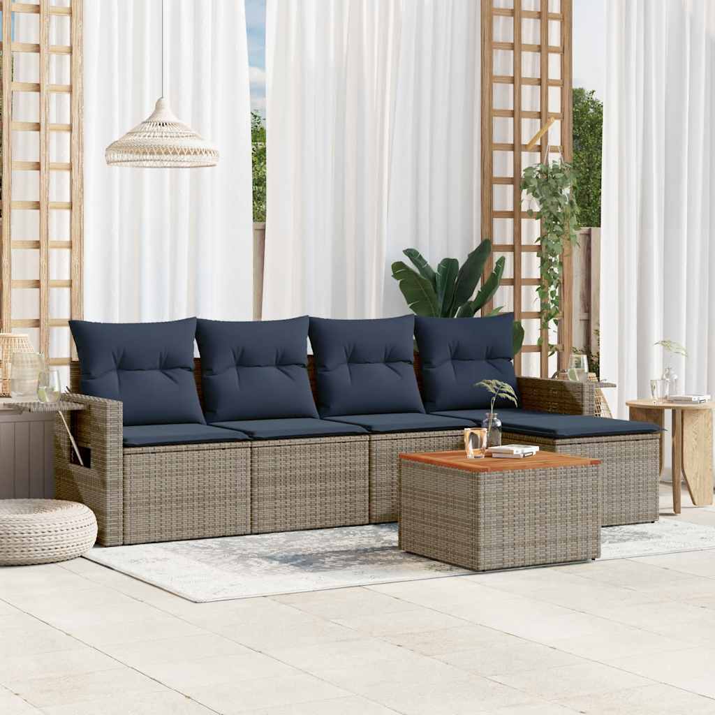 6-teiliges Gartensofa-Set mit Kissen, grau, Polyrattan