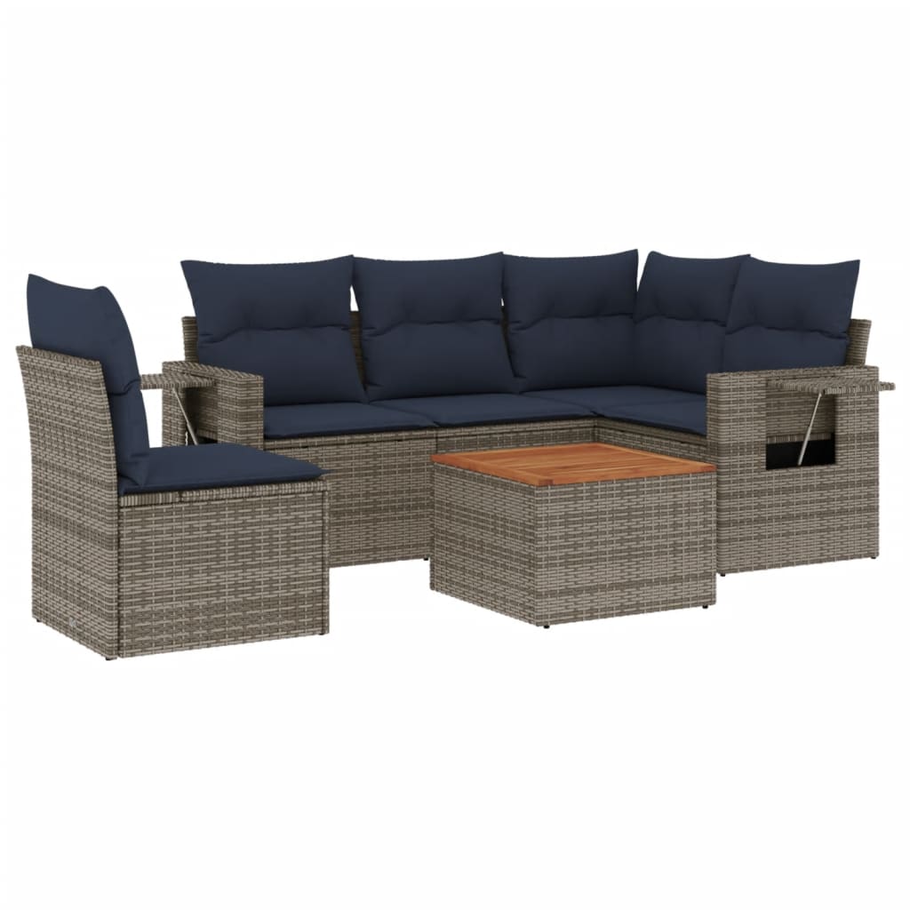 6-teiliges Gartensofa-Set mit Kissen, grau, Polyrattan