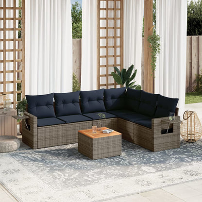 7-teiliges Gartensofa-Set mit Kissen, grau, Polyrattan