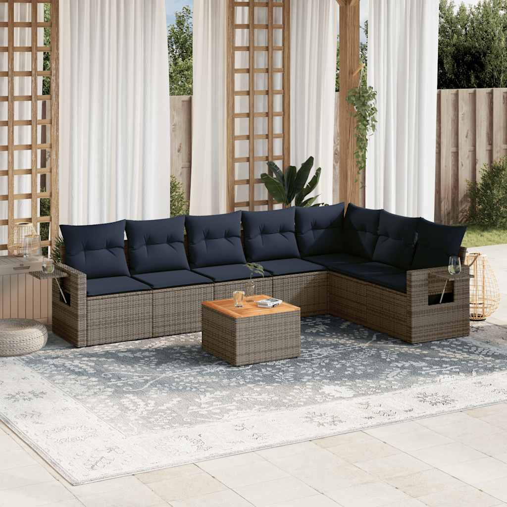 8-teiliges Gartensofa-Set mit Kissen, grau, Polyrattan