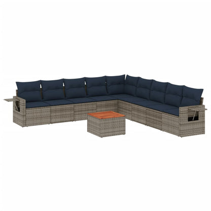 10-teiliges Gartensofa-Set mit Kissen, grau, Polyrattan