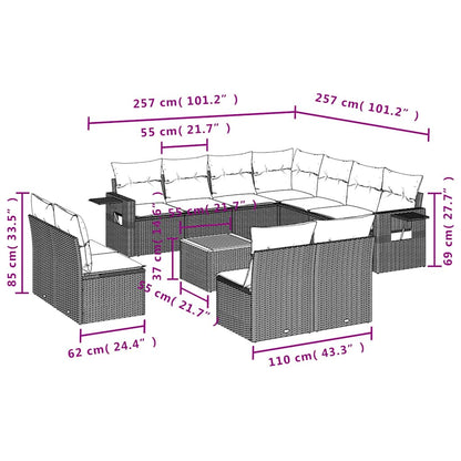 12-teiliges Gartensofa-Set mit Kissen, schwarzes Polyrattan