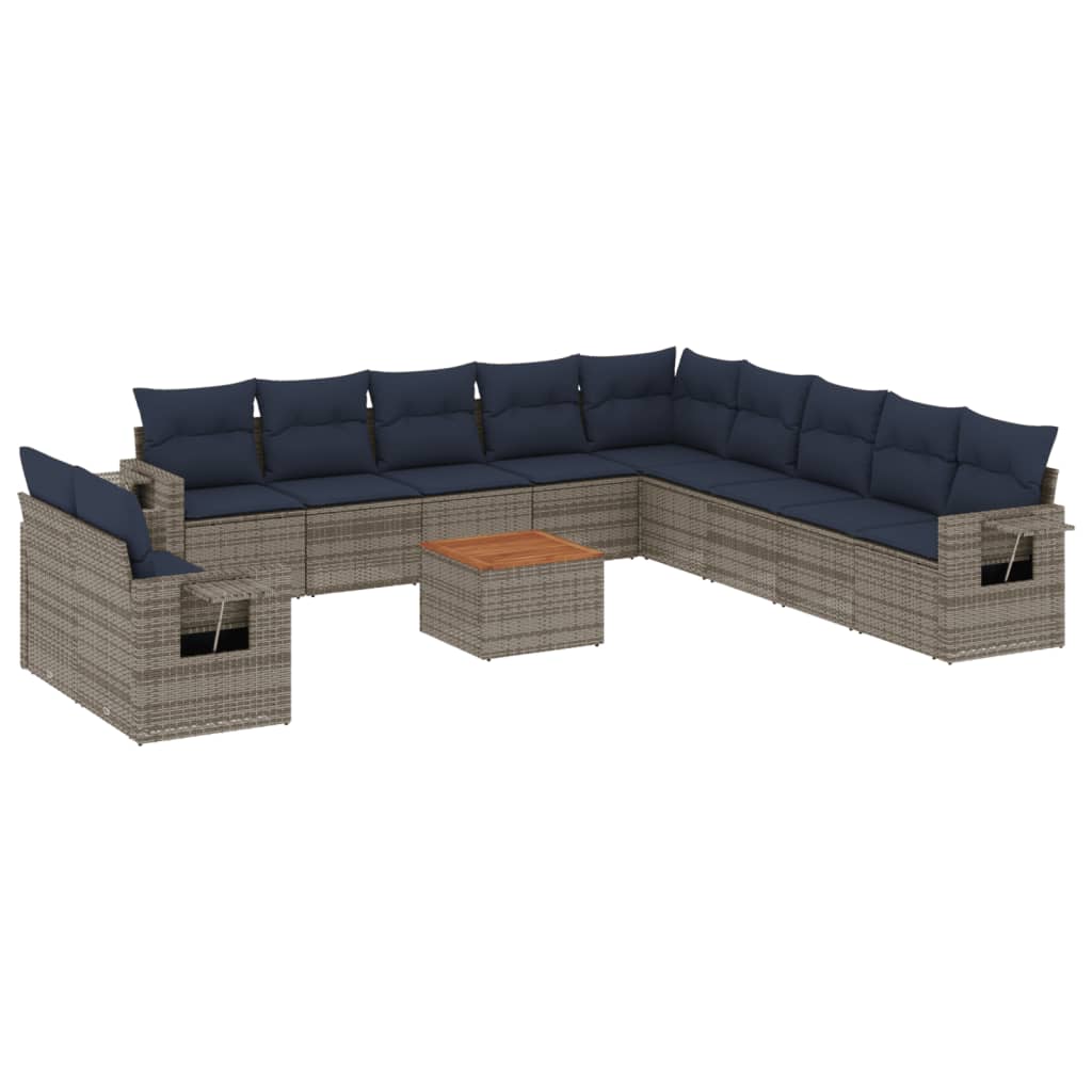 12-teiliges Gartensofa-Set mit Kissen, grau, Polyrattan