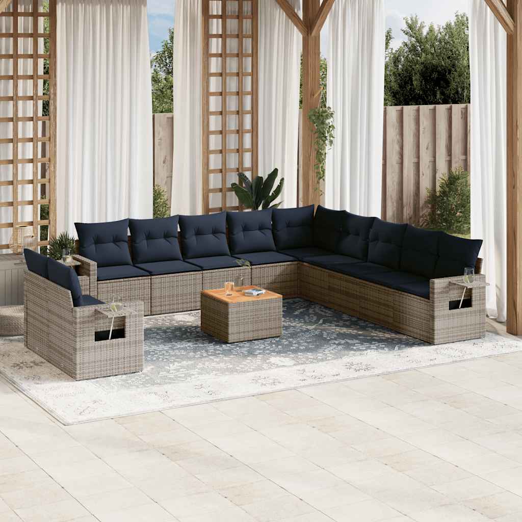 12-teiliges Gartensofa-Set mit Kissen, grau, Polyrattan