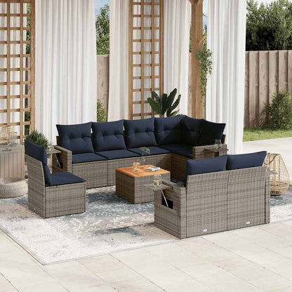 9-teiliges Gartensofa-Set mit Kissen, grau, Polyrattan