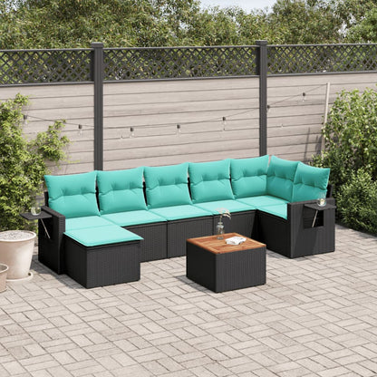 8-teiliges Gartensofa-Set mit Kissen, schwarzes Polyrattan