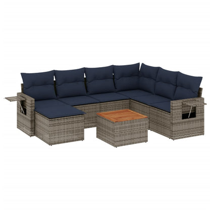 8-teiliges Gartensofa-Set mit Kissen, grau, Polyrattan