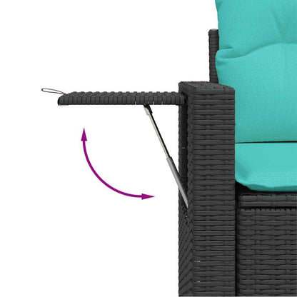 7-teiliges Gartensofa-Set mit Kissen, schwarzes Polyrattan