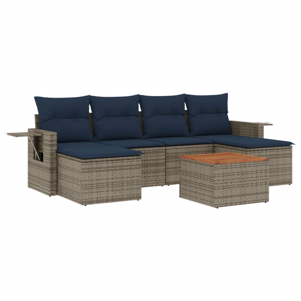 7-teiliges Gartensofa-Set mit Kissen, grau, Polyrattan