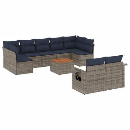 10-teiliges Gartensofa-Set mit Kissen, grau, Polyrattan
