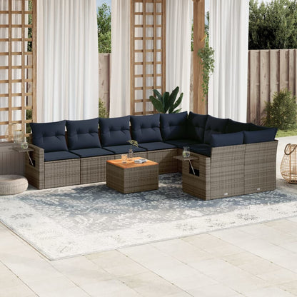 10-teiliges Gartensofa-Set mit Kissen, grau, Polyrattan