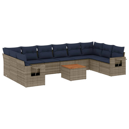 11-teiliges Gartensofa-Set mit Kissen, grau, Polyrattan