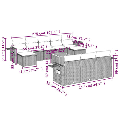 11-teiliges Gartensofa-Set mit Kissen, grau, Polyrattan
