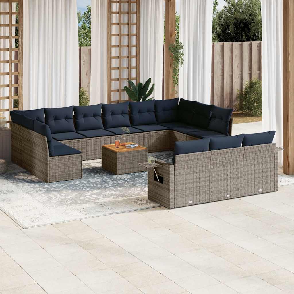 14-teiliges Gartensofa-Set mit Kissen, grau, Polyrattan