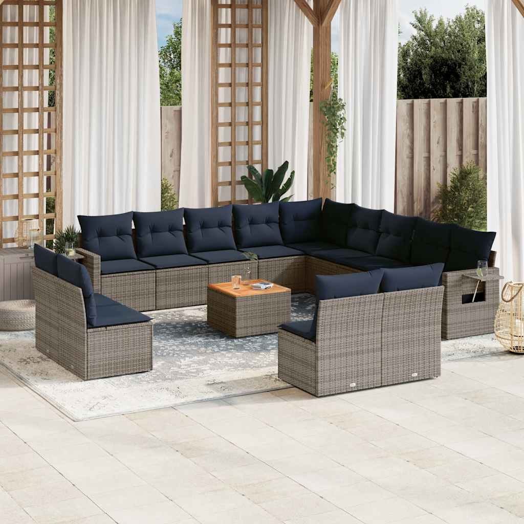 14-teiliges Gartensofa-Set mit Kissen, grau, Polyrattan