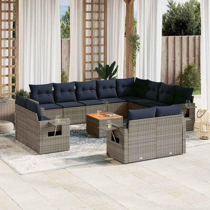 13-teiliges Gartensofa-Set mit Kissen, grau, Polyrattan