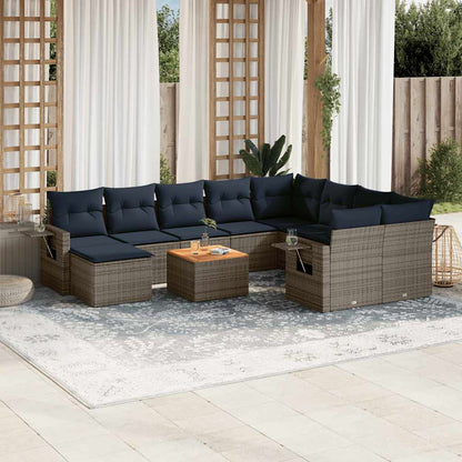 11-teiliges Gartensofa-Set mit Kissen, grau, Polyrattan