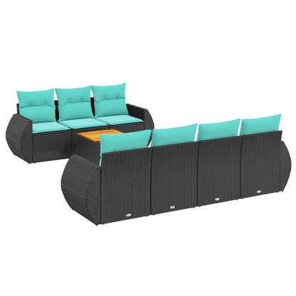 8-teiliges Gartensofa-Set mit Kissen, schwarzes Polyrattan